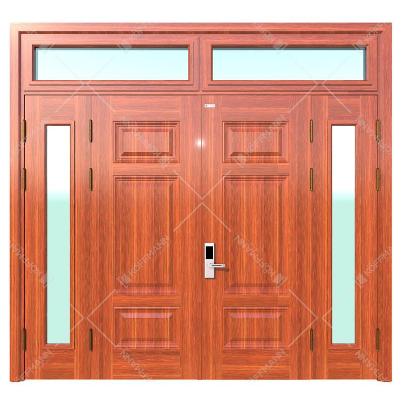 Cửa thép vân gỗ koffmann 4 cánh lệch khoét ô kính Ninh BÌnh