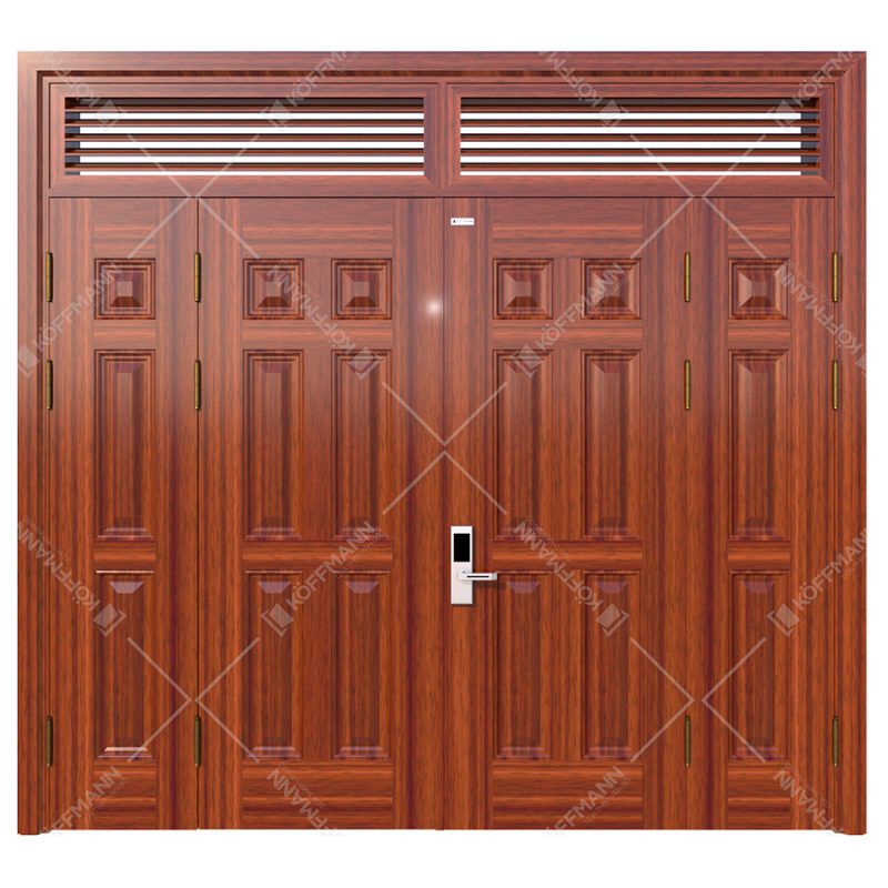 Cửa thép vân gỗ koffmann 4 cánh lệch 2 ô nan chớp Ninh Bình