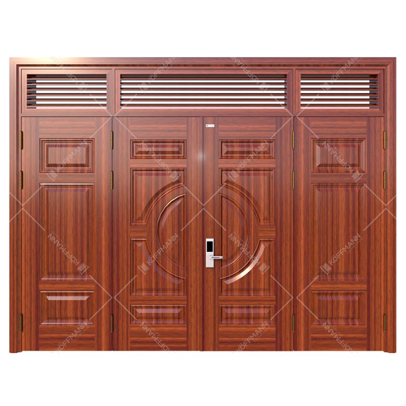 Cửa thép vân gỗ Koffmann 4 cánh đều 3 ô nan chớp Ninh Bình