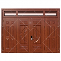 Cửa thép vân gỗ Koffmann 4 cánh đều 3 ô nan chớp tại Ninh Bình