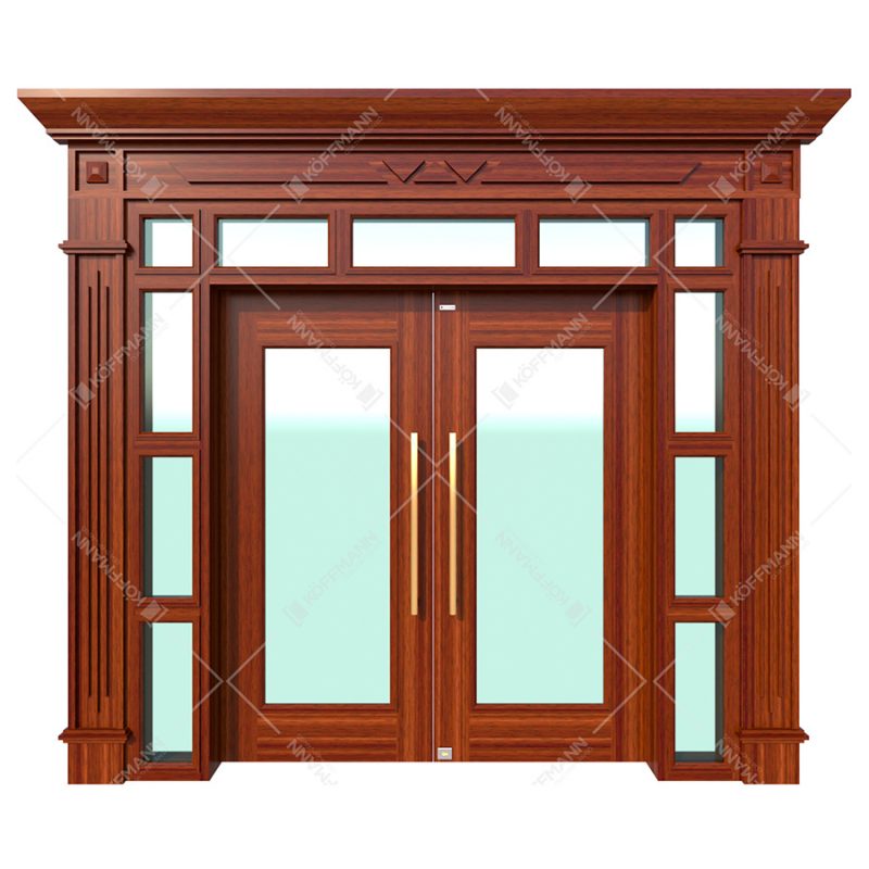 Cửa thép vân gỗ Koffmann thủy lực vách kính tại Ninh Bình